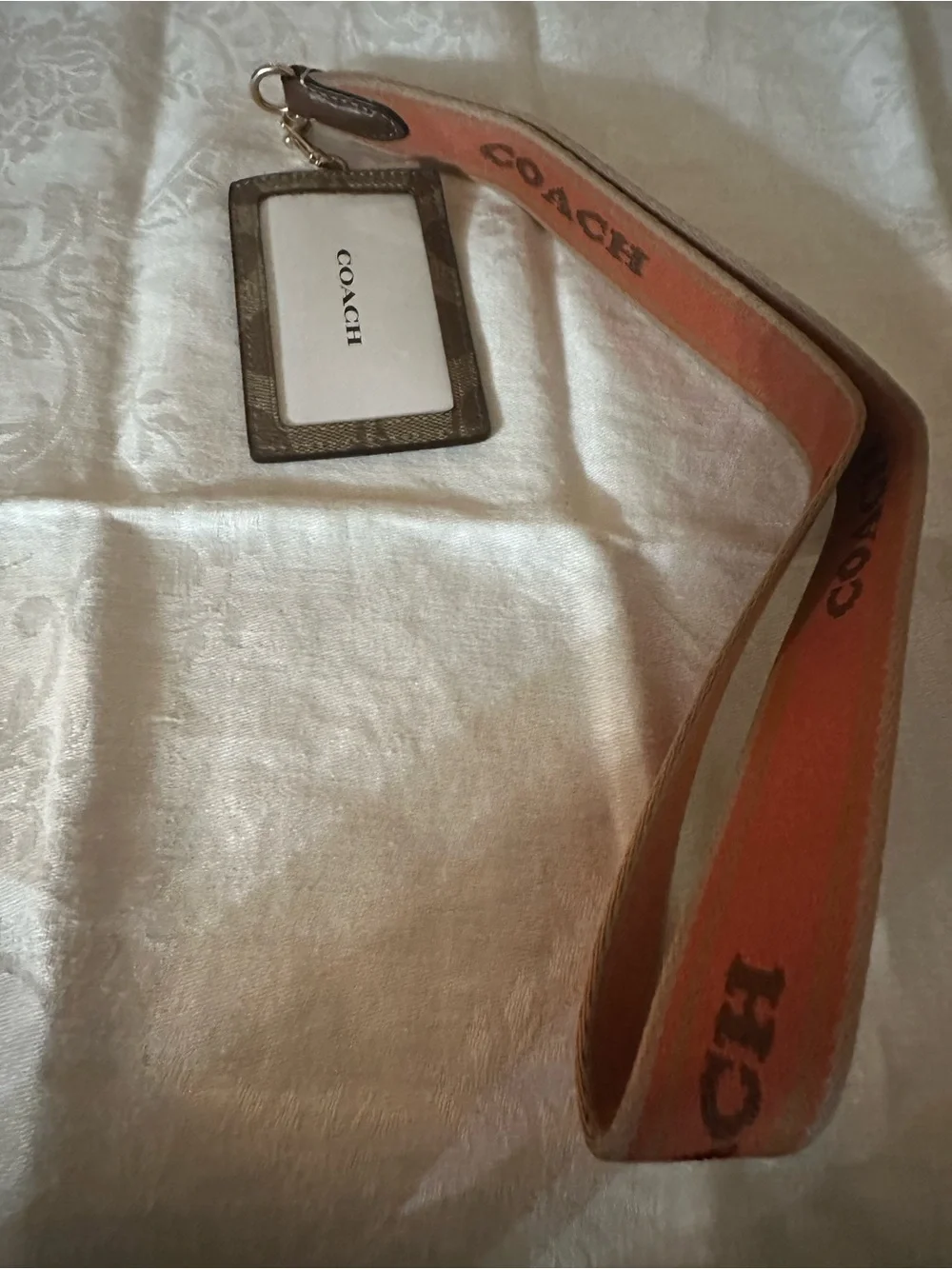 Coach Brown Signature Cardholder with Orange Logo Lanyard - Picture 2 of 8
